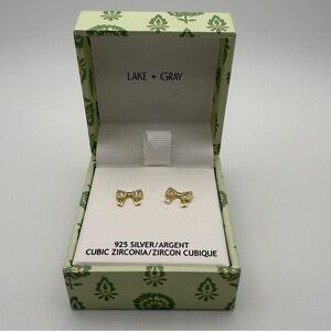 Lake + Gray Gold-Tone Sterling Silver Bow Stud Earrings - New in Box
